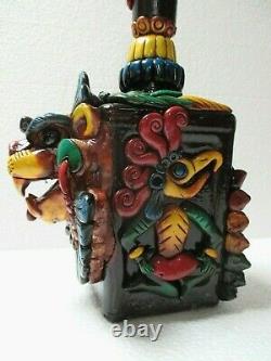 Mexican Aztec Folk Art Teotihuacan Obsidian Stone Tequila Bottle Shot Glass 13