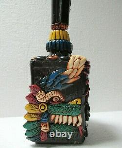 Mexican Aztec Folk Art Teotihuacan Obsidian Stone Tequila Bottle Shot Glass 13