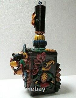 Mexican Aztec Folk Art Teotihuacan Obsidian Stone Tequila Bottle Shot Glass 13