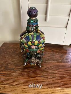 Mexican Aztec Mayan Folk Art Figural Tequila Bottle Medicine Man Feathers Snake
