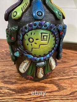 Mexican Aztec Mayan Folk Art Figural Tequila Bottle Medicine Man Feathers Snake