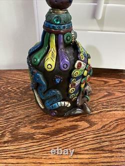 Mexican Aztec Mayan Folk Art Figural Tequila Bottle Medicine Man Feathers Snake