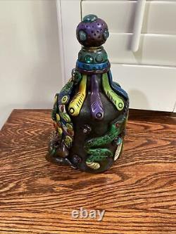 Mexican Aztec Mayan Folk Art Figural Tequila Bottle Medicine Man Feathers Snake