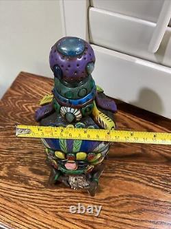 Mexican Aztec Mayan Folk Art Figural Tequila Bottle Medicine Man Feathers Snake