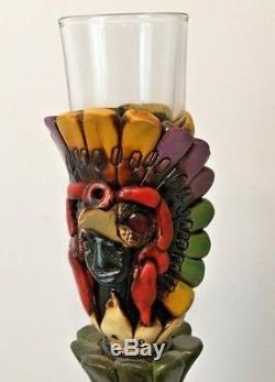 Mexican Aztec Warrior Tequila 22 Bottle Teotihuacan Shot Glass Obsidian Stone