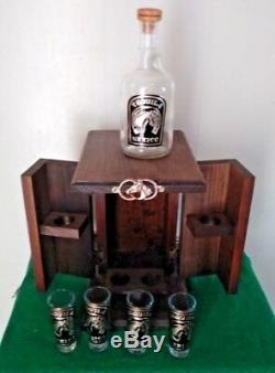 Mexican Barware Tequila Shot Glass Set Wood Box Display Western Horse Horseshoe
