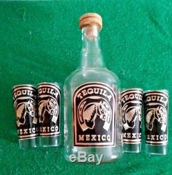 Mexican Barware Tequila Shot Glass Set Wood Box Display Western Horse Horseshoe