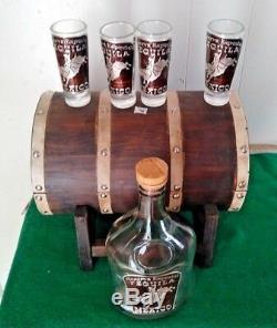 Mexican Barware Tequila Shot Glass Set Wooden barrel 4 shot