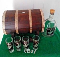 Mexican Barware Tequila Shot Glass Set Wooden barrel 4 shot