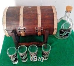 Mexican Barware Tequila Shot Glass Set Wooden barrel 4 shot