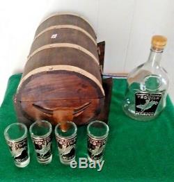 Mexican Barware Tequila Shot Glass Set Wooden barrel 4 shot