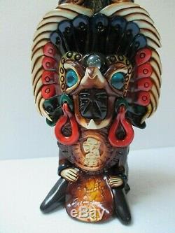 Mexican Folk Art Teotihuacan Tequila Bottle Barware Aztec Stone Obsidian 17