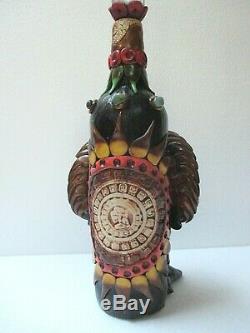 Mexican Folk Art Teotihuacan Tequila Bottle Barware Aztec Stone Obsidian 17