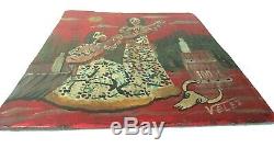 Mexican Folk Art Valez Painted Tin Metal Retablo Catrina Tequila Day of Dead 12