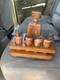Mexican Handmade Leather Tequila Bottle Shot Glasses Set Wooden Stand