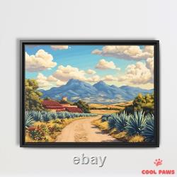 Mexican Landscape with Agave Fields and Mountains Art Print Tequila Poster