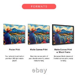 Mexican Landscape with Agave Fields and Mountains Art Print Tequila Poster