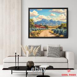 Mexican Landscape with Agave Fields and Mountains Art Print Tequila Poster