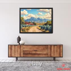 Mexican Landscape with Agave Fields and Mountains Art Print Tequila Poster