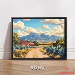 Mexican Landscape with Agave Fields and Mountains Art Print Tequila Poster