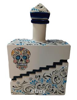 Mexican Pottery Tequila Bottle Fine Hand Painted Ceramic Skull Day of Dead 10