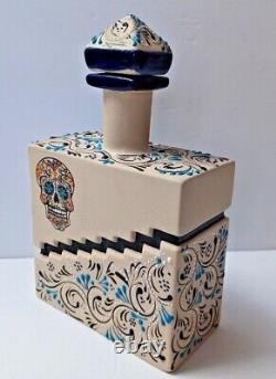 Mexican Pottery Tequila Bottle Fine Hand Painted Ceramic Skull Day of Dead 10