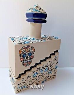 Mexican Pottery Tequila Bottle Fine Hand Painted Ceramic Skull Day of Dead 10