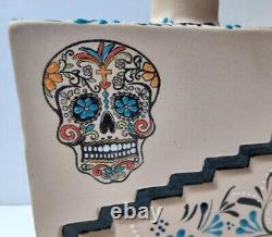 Mexican Pottery Tequila Bottle Fine Hand Painted Ceramic Skull Day of Dead 10