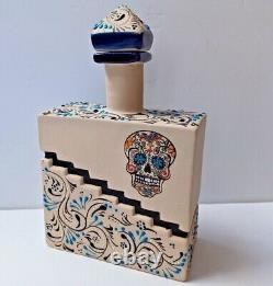 Mexican Pottery Tequila Bottle Fine Hand Painted Ceramic Skull Day of Dead 10