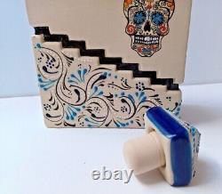 Mexican Pottery Tequila Bottle Fine Hand Painted Ceramic Skull Day of Dead 10