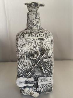 Mexican Set Of White Artisanal Tequila Bottle And Shot Glass Handmade In Mexico