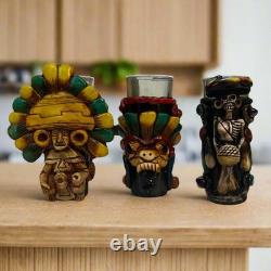 Mexican Shot Glass Set Artisan Aztec Warrior Decanter Kit