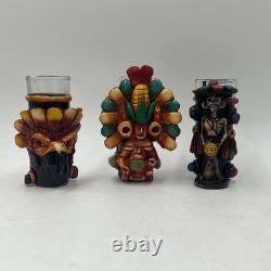 Mexican Shot Glass Set Artisan Aztec Warrior Decanter Kit