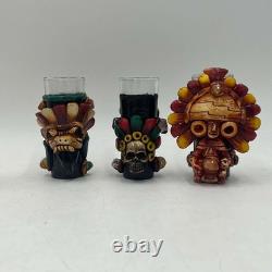 Mexican Shot Glass Set Artisan Aztec Warrior Decanter Kit