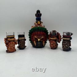 Mexican Shot Glass Set Artisan Aztec Warrior Decanter Kit