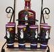 Mexican Tequila Decanter, 6 Shot Glasses, Display Stand, Hand Painted
