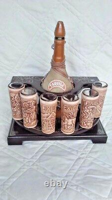 Mexican leather Western Barware Tequila Cow Bull Decanter 6 Shot Glass Set wood