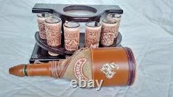 Mexican leather Western Barware Tequila Cow Bull Decanter 6 Shot Glass Set wood