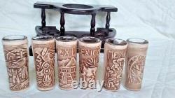 Mexican leather Western Barware Tequila Cow Bull Decanter 6 Shot Glass Set wood