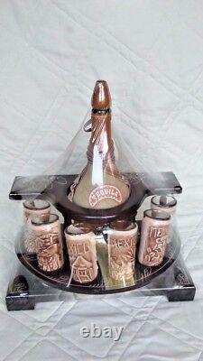 Mexican leather Western Barware Tequila Cow Bull Decanter 6 Shot Glass Set wood