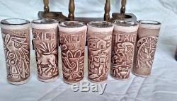 Mexican leather Western Barware Tequila Decanter 6 Shot Glass Set wood