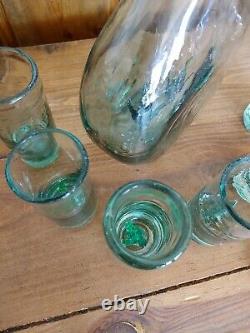 Mexico Blown Glass Tequila Agave Shot Set of 6 And Decanter RARE