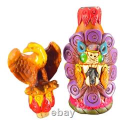 Mexico Folk Art Hand Made Textured Colorful Tequila Bottle Decanter Bottle W Lid