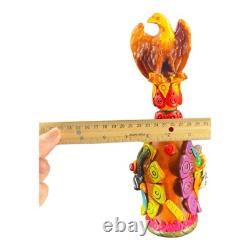 Mexico Folk Art Hand Made Textured Colorful Tequila Bottle Decanter Bottle W Lid