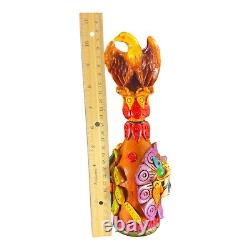 Mexico Folk Art Hand Made Textured Colorful Tequila Bottle Decanter Bottle W Lid