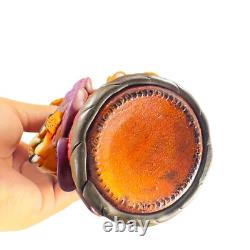 Mexico Folk Art Hand Made Textured Colorful Tequila Bottle Decanter Bottle W Lid