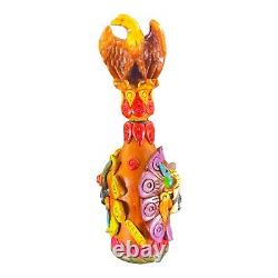 Mexico Folk Art Hand Made Textured Colorful Tequila Bottle Decanter Bottle W Lid