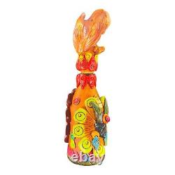 Mexico Folk Art Hand Made Textured Colorful Tequila Bottle Decanter Bottle W Lid