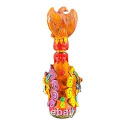 Mexico Folk Art Hand Made Textured Colorful Tequila Bottle Decanter Bottle W Lid