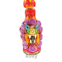 Mexico Folk Art Hand Made Textured Colorful Tequila Bottle Decanter Bottle W Lid